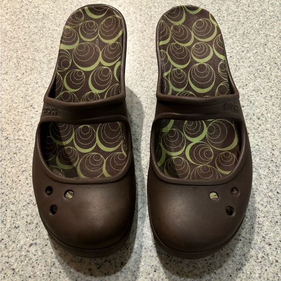 Crocs Frances Mary Janes Brown Wedge Slip On Clog Comfort Shoes Size 8 Round Toe - Picture 11 of 11